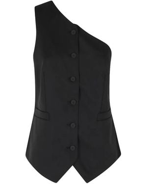 FEDERICA TOSI One-Shoulder Pocket Gilet - Black