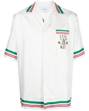 CASABLANCA Tennis Club Icon Striped Silk Shirt - White