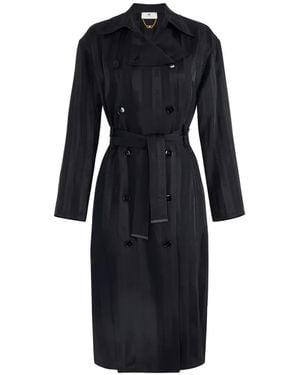 Elisabetta Franchi Satin Trench Coat With Jacquard Stripes - Black
