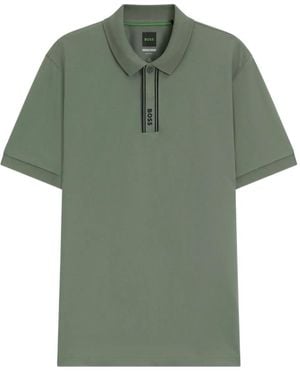 BOSS Striped-Placket Polo Shirt - Green