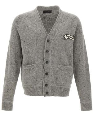 DSquared² Logo-Patch V-Neck Cardigan - Grey