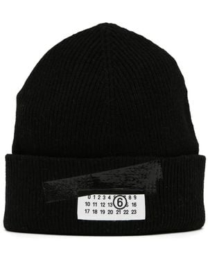 MM6 by Maison Martin Margiela Ribbed Beanie Hat - Black