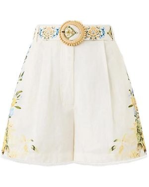 CAMILLA Floral-Print Belted Shorts - White