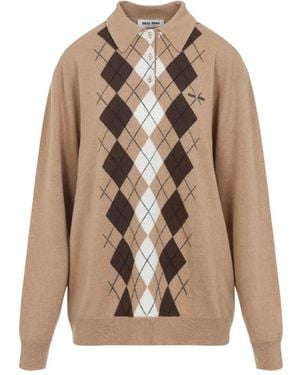 Miu Miu Argyle polo-collar sweater - Marrón