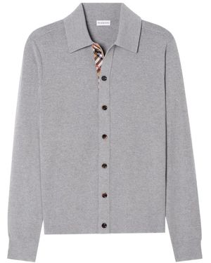 Burberry Woll-Cardigan Mit Karo-Besatz - Grau