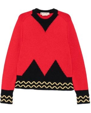 Marni Jacquard-Print Relaxed-Fit Sweater - Red