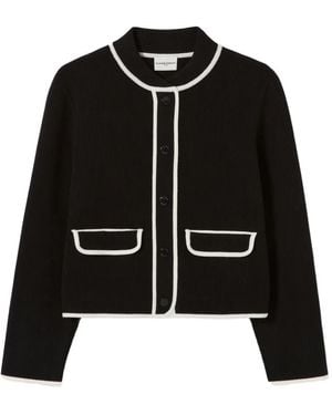 Claudie Pierlot Ribbed-Knit Contrast-Trim Cardigan - Black
