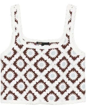 Maje Floral-Embroidered Crochet Top - White