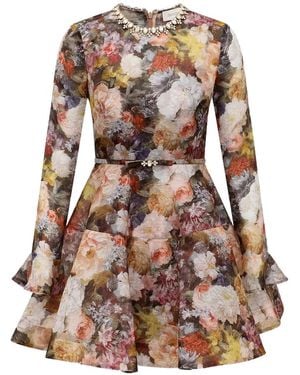 Zimmermann Alchemy Embellished Floral-Print Mini Dress - Brown
