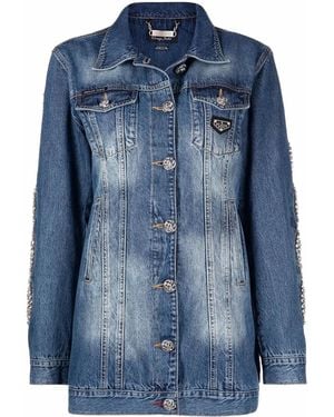 Philipp Plein Crystal-Cable Denim Jacket - Blue