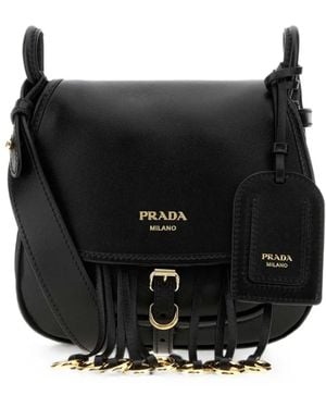 Prada Fringe-Detail Leather Shoulder Bag - Black