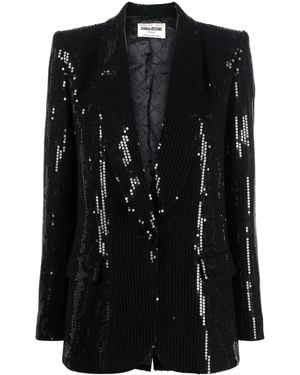 Zadig & Voltaire Vive Shawl-Lapel Sequin-Embellished Stretch-Woven Blazer - Black