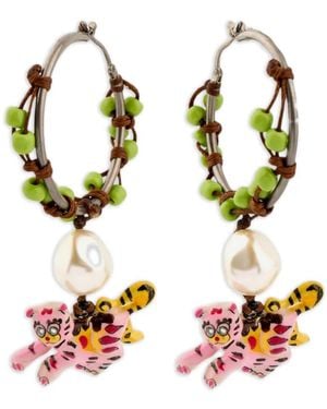 Marni Tiger-Pendant Hoop Earrings - Metallic
