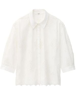 Ba&sh Muriel Broderie-Anglaise Cropped-Sleeve Shirt - White