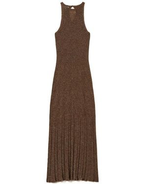 Twinset Long Linen Knit Dress With Lurex - Brown