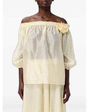 Hanita Off-Shoulder Floral-Appliqué Blouse - Natural
