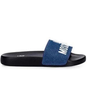 Love Moschino Logo-Print Denim Slides - Blue