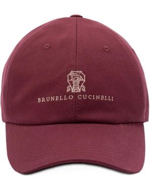 Brunello Cucinelli Casquette En Coton À Bride En Cuir - Rouge