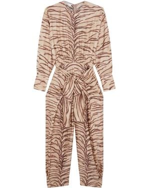 Stella McCartney Tiger-Print Organic-Silk Jumpsuit - Natural