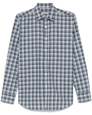 Canali Checked Cotton Button-Down Shirt - Blue
