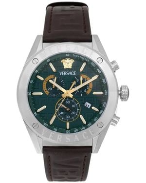 Versace Leather-Bracelet 45Mm Watch - Gray
