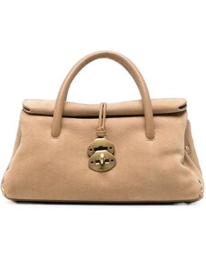 Zanellato Small Dotta Jones Nabuck Studded Leather Tote Bag - Natural