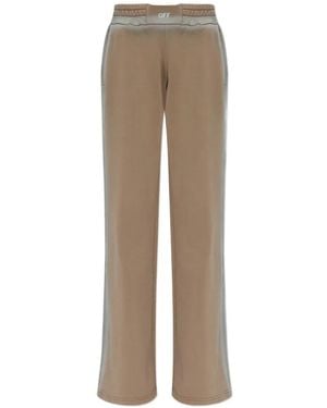 Off-White c/o Virgil Abloh Logo-Print Wide-Leg Track Trousers - Natural
