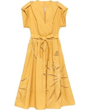 Elie Saab Embroidered Midi Dress - Yellow