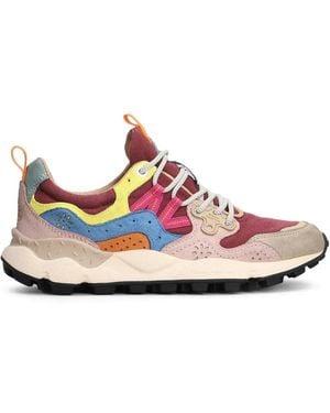 Flower Mountain Panelled Suede-Trim Trainers - Pink