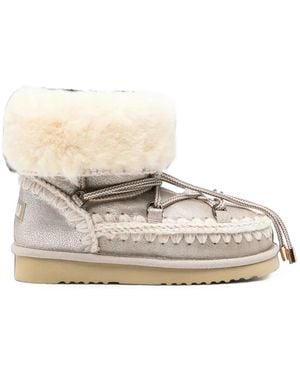 Mou Crochet-Trim Metallic Leather Ankle Boots - White