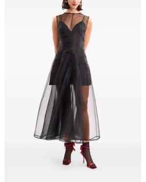 Gemy Maalouf Sheer Organza Midi Dress - Black