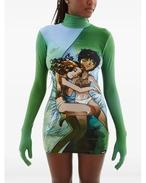Vetements Graphic-Print Turtleneck Mini Dress - Green