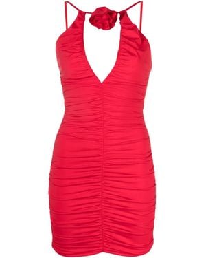 Noire Swimwear Floral-Appliqué Ruched Mini Dress - Red