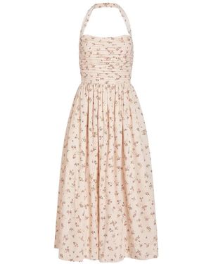 Markarian Leia Floral-Bouquet Halter-Neck Cotton Midi Dress - White