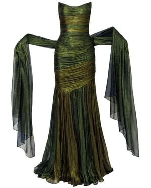 IRIS SERBAN Kim Strapless Metallic Maxi Dress - Green