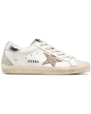 Golden Goose Super-Star Trainers With Glitter Star And Ice- Suede Inserts - White