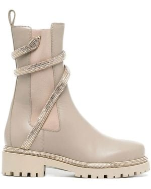 Rene Caovilla Studded-Strap Leather Chelsea Boots - Natural
