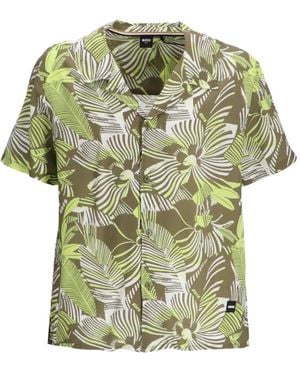 BOSS Leaf-Print Short-Sleeve Shirt - Green