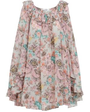 Chloé Ruffled Floral-Print Mini Dress - Grey