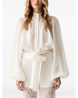 Haveone Bluse Mit Lochstickerei Und Ballonärmeln - Weiß
