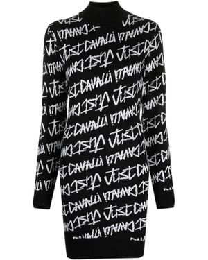Just Cavalli Intarsia-Knit Logo Dress - Black