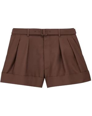 Saint Laurent Belted-Detail Pleat-Detail Shorts - Brown