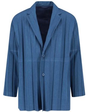 Issey Miyake Blazer À Design Côtelé - Blue