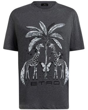 Etro Cotton Jersey T-Shirt With Placed Giraffe-Print - Black
