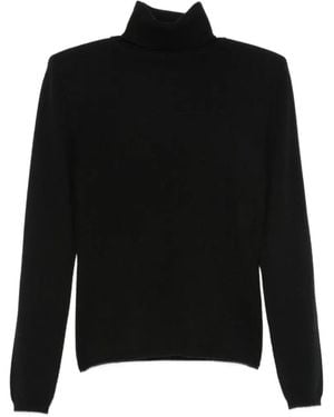 Allude Padded-Shoulder Turtleneck Sweater - Black