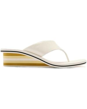 Chloé Striped Wedge-Heel Flip-Flops - White