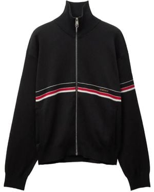 Versace Strickjacke Aus Baumwollstrick Mit Gesticktem Logo - Schwarz