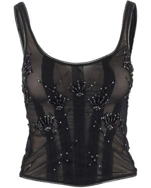 IANIRA MEDA Embellished Sheer Top - Black