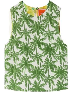 La DoubleJ Aria Palm-Print Cropped Top - Green