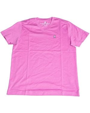 Psycho Bunny Camiseta con cuello en V - Rosa